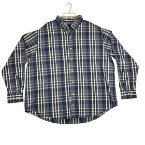 IZOD Saltwater Shirt Mens 2XLT Tall Blue White Plaid Long Sleeve Button Down